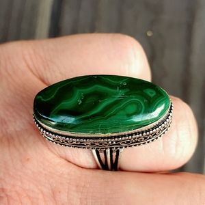 New Huge Malachite 925 Silver Statement Ring.